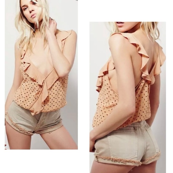 FREE PEOPLE Boho Soulshine Eyelet Tank *Butterscotch S - Picture 1 of 12